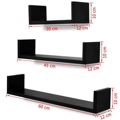 3 crne zidne police U-oblika za izlaganje i pohranu knjiga/DVD-ova MDF Cijena