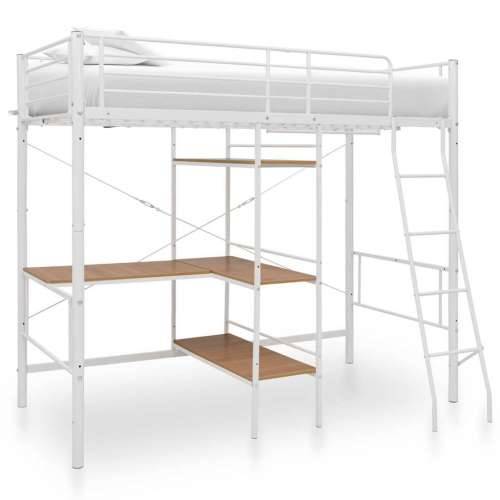 Krevet na kat sa stolićima u okviru bijeli metalni 90 x 200 cm - Bijela 90 x 200 cm Cijena