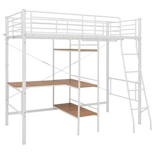 Krevet na kat sa stolićima u okviru bijeli metalni 90 x 200 cm - Bijela 90 x 200 cm Cijena
