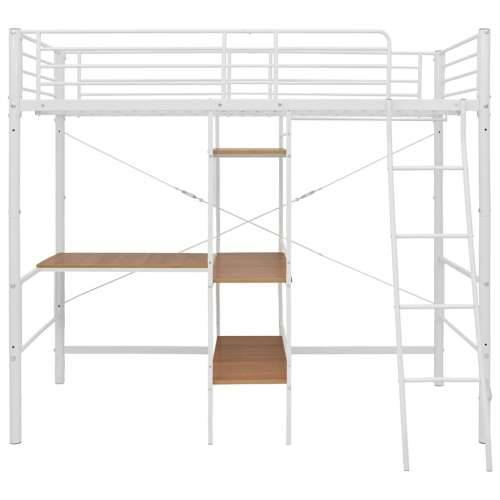 Krevet na kat sa stolićima u okviru bijeli metalni 90 x 200 cm - Bijela 90 x 200 cm Cijena