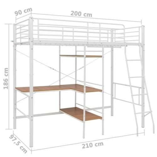 Krevet na kat sa stolićima u okviru bijeli metalni 90 x 200 cm - Bijela 90 x 200 cm Cijena