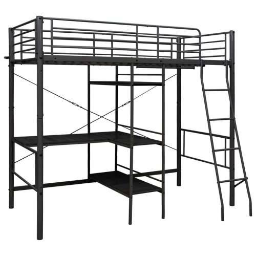 Krevet na kat sa stolićima u okviru crni metalni 90 x 200 cm - Crna 90 x 200 cm Cijena