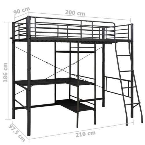 Krevet na kat sa stolićima u okviru crni metalni 90 x 200 cm - Crna 90 x 200 cm Cijena