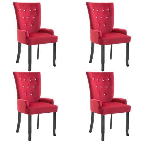 Blagovaonska stolica s naslonima za ruke 4 kom crvena baršun Cijena