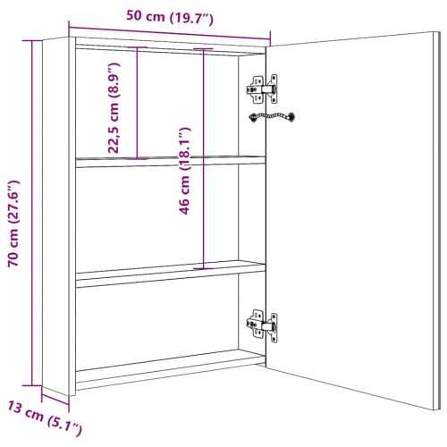 LED kupaonski ormarić s ogledalom 50 x 13 x 70 cm - bijela i srebrna 50 x 13 x 70 cm 1 Cijena