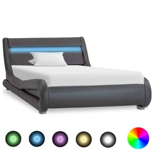 Okvir za krevet od umjetne kože s LED svjetlom sivi 100x200 cm  - Siva 100 x 200 cm Cijena