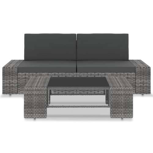 3-dijelna vrtna garnitura od poliratana siva - Siva 1 Kutna sofa (lijevi naslon za ruku) + kutna sofa (desni naslon za ruku) + s Cijena