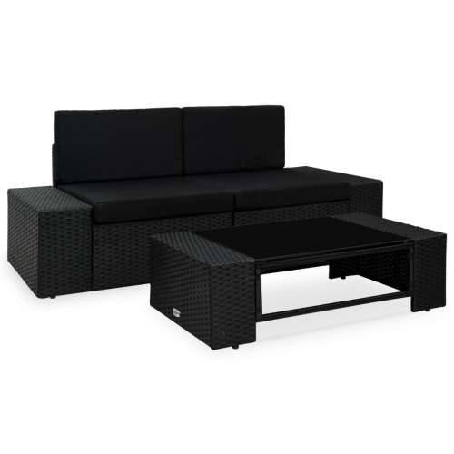 3-dijelna vrtna garnitura od poliratana crna - Crna 1 Kutna sofa (lijevi naslon za ruku) + kutna sofa (desni naslon za ruku) + s Cijena