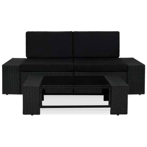3-dijelna vrtna garnitura od poliratana crna - Crna 1 Kutna sofa (lijevi naslon za ruku) + kutna sofa (desni naslon za ruku) + s Cijena