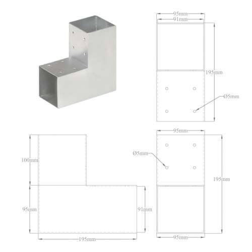 Spojnik za stupove u L-obliku od pocinčanog metala 91 x 91 mm - 91 x 91 mm 1 Oblik slova L Cijena