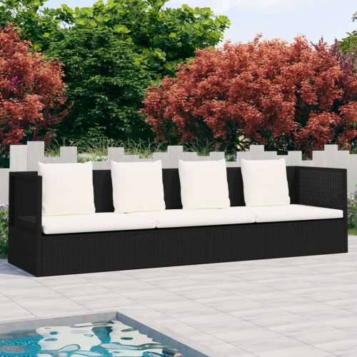 Vrtni ležaj od poliratana s jastucima i jastučićima crni
