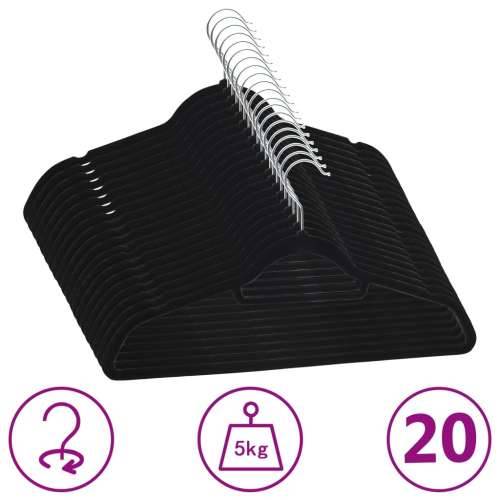 20-dijelni set vješalica za odjeću protuklizni crni baršunasti