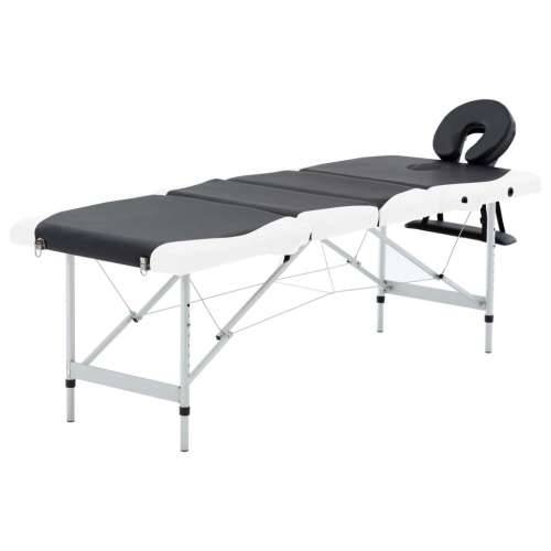Sklopivi masažni stol s 4 zone aluminijski crno-bijeli Cijena
