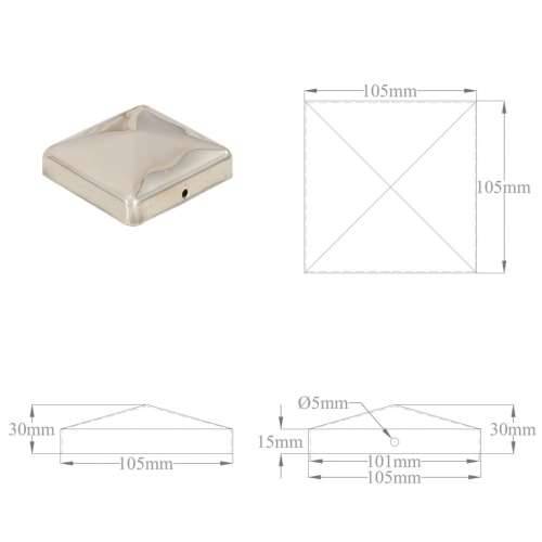 Piramidalni poklopci za stupove ograde 6 kom čelični 101x101 mm - 101 x 101 cm 6 Nehrđajući čelik Cijena