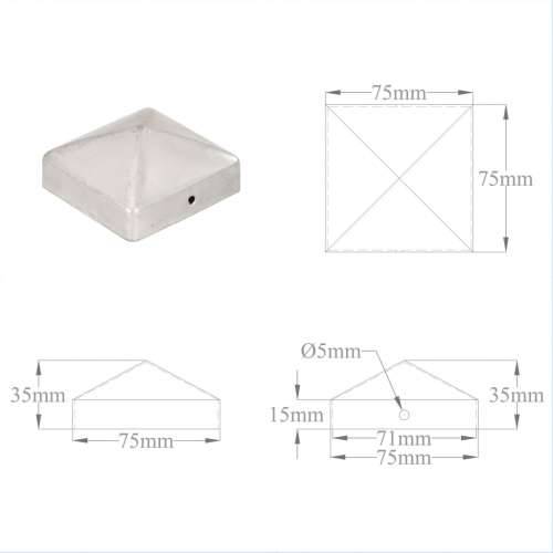Piramidalni poklopci za stupove ograde 6 kom metalni 71 x 71 mm - 71 x 71 mm 6 Metal Cijena