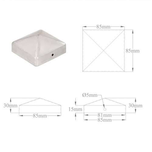 Piramidalni poklopci za stupove ograde 6 kom metalni 81 x 81 mm - 81 x 81 mm 6 Metal Cijena