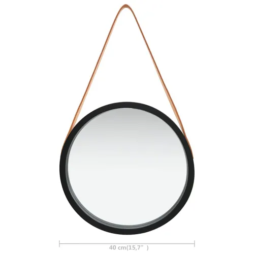 Zidno ogledalo s trakom 40 cm crno - Crna Ø 40 cm Cijena