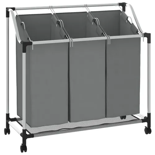 Košara za rublje s kotačima, 3 odjeljka, siva - Siva 3 vreće Cijena