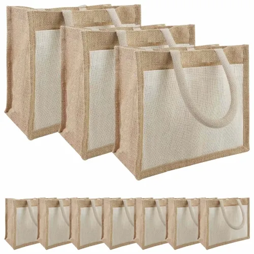 Torbe od jute s džepom 10 Prirodna i bijela 26 x 22 x 14 cm - 26 x 22 x 14 cm 10 Cijena