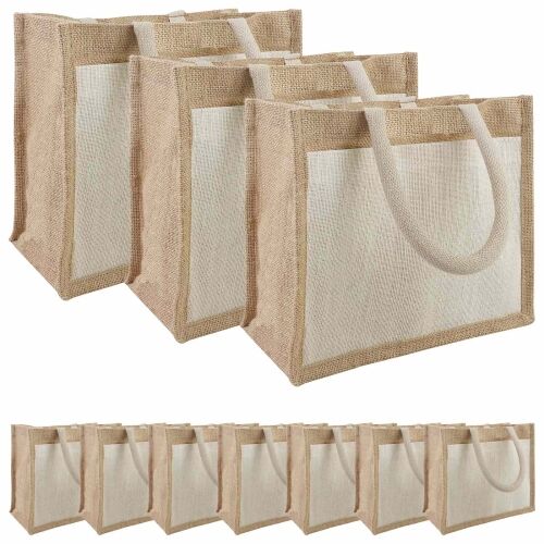Torbe od jute s džepom 10 Prirodna i bijela 26 x 22 x 14 cm - 26 x 22 x 14 cm 10 Cijena