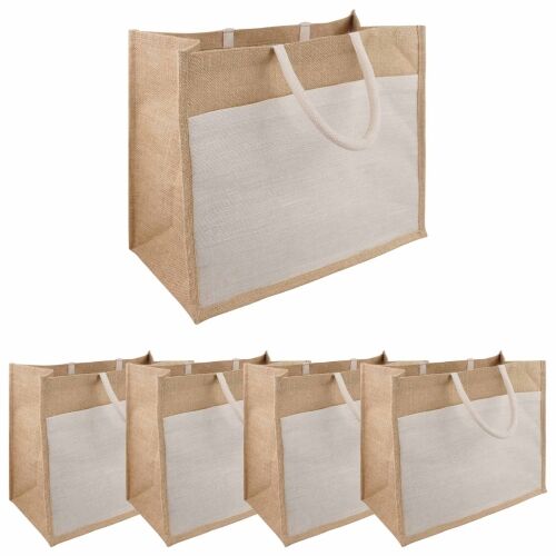 Torbe od jute s džepom 5 Prirodna i bijela 42 x 33 x 19 cm - 42 x 33 x 19 cm 5 Cijena