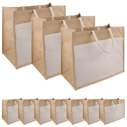 Torbe od jute s džepom 10 Prirodna i bijela 42 x 33 x 19 cm - 42 x 33 x 19 cm 10 Cijena
