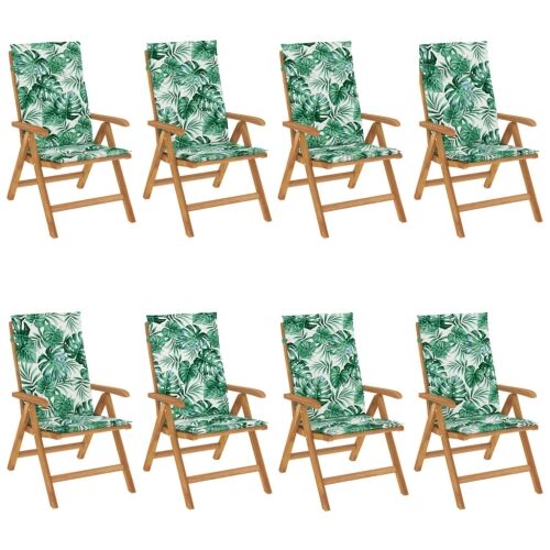 Sklopive stolice s jastucima, 8 kom., masivno tikovino - Uzorak lišća 120 x 50 x 3 cm 8 Uzorak lišća Cijena