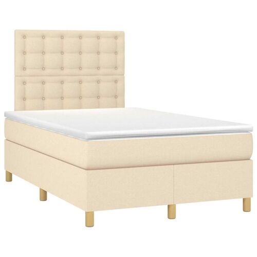 Boxspring - Krevet s oprugama i madracem LED krem 120 x 190 cm od tkanine - Krema 120 x 190 cm gumbi Krema Cijena