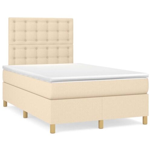 Boxspring - Krevet s oprugama i madracem LED krem 120 x 190 cm od tkanine - Krema 120 x 190 cm gumbi Krema Cijena