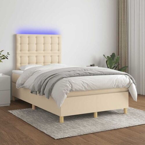 Boxspring - Krevet s oprugama i madracem LED krem 120 x 190 cm od tkanine - Krema 120 x 190 cm gumbi Krema Cijena