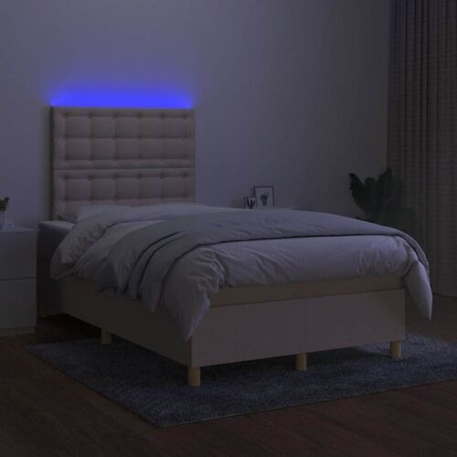 Boxspring - Krevet s oprugama i madracem LED krem 120 x 190 cm od tkanine - Krema 120 x 190 cm gumbi Krema Cijena