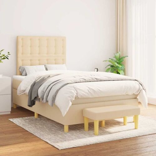 Krevet box spring s madracem krem 120 x 190 cm od tkanine - Krema 120 x 190 cm gumbi Krema Cijena
