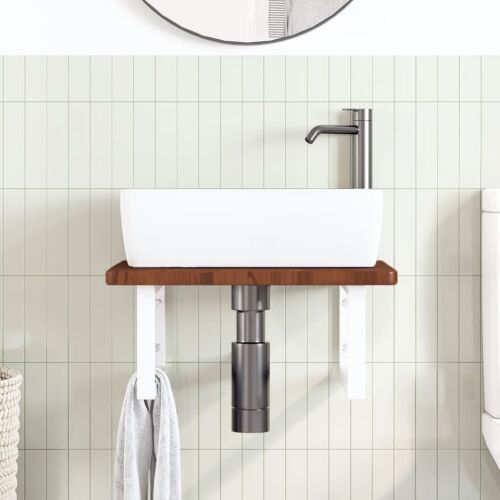 Zidna polica za Lavabo - Umivaonik od čelika i masivne hrastovine - tamno smeđe i bijele boje 50 x 50 x 2.5 cm 1 Pravokutno Cijena
