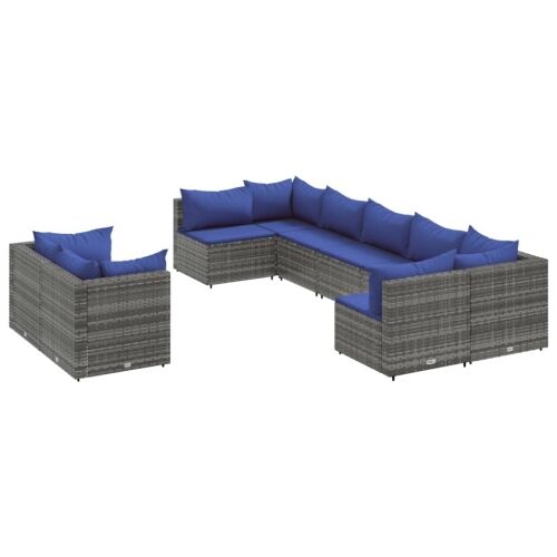 Vrtna garnitura - 9-dijelni set vrtnih sofa od poliratana s jastucima sivi - Siva i plava 4x kutna + 5x srednja 1 Siva i plava Cijena