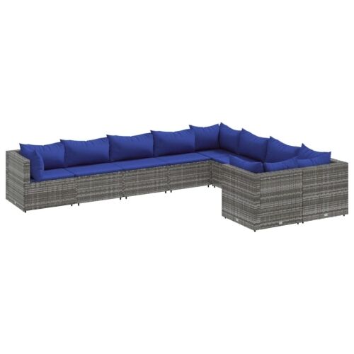 Vrtna garnitura - 9-dijelni set vrtnih sofa od poliratana s jastucima sivi - Siva i plava 4x kutna + 5x srednja 1 Siva i plava Cijena