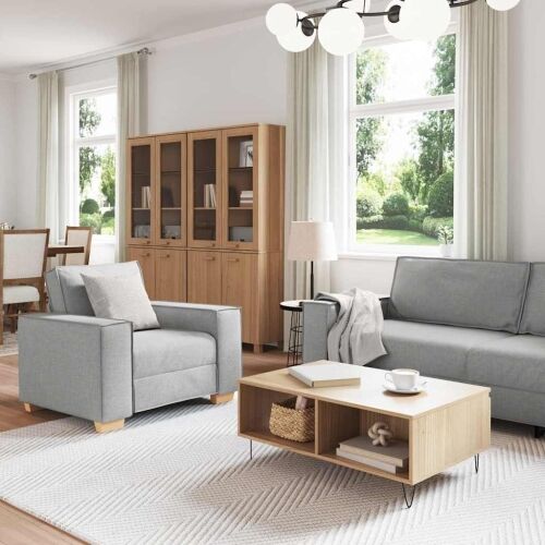 Sofa 3 kom. Oblačnosiva Platnasta tkanina - Siva tkanina oblak Cijena