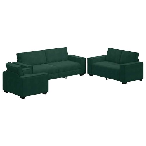 3-dijelni set sofa s jastucima tamnozeleni baršun - Tamnozelena 1 Tamnozelena Cijena