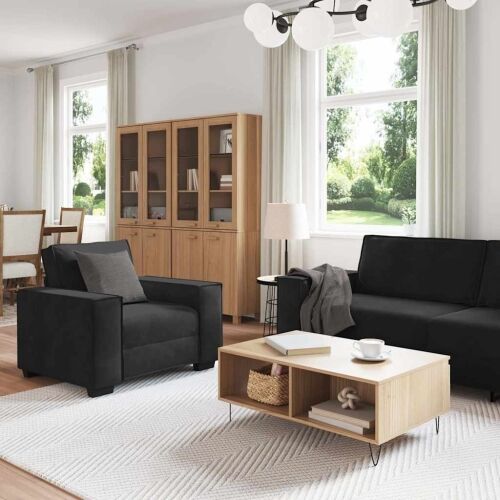 3-dijelni set sofa s jastucima crni baršun - Crna 1 Crna Cijena