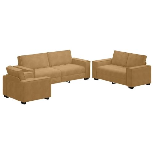 3-dijelni set sofa s jastucima, smeđi baršun - Smeđa 1 Smeđa Cijena