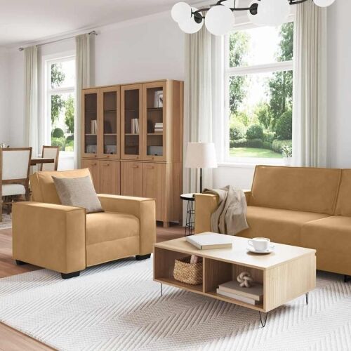 3-dijelni set sofa s jastucima, smeđi baršun - Smeđa 1 Smeđa Cijena