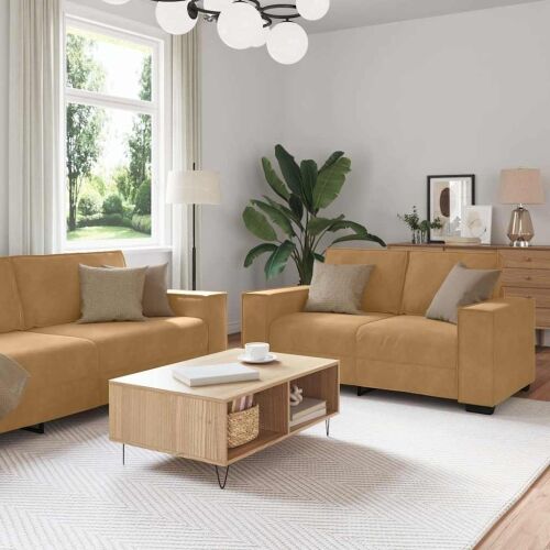 3-dijelni set sofa s jastucima, smeđi baršun - Smeđa 1 Smeđa Cijena