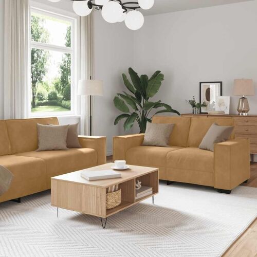 Dvodijelni set sofa s jastucima, smeđi baršun - Smeđa 1 160 cm Smeđa Cijena
