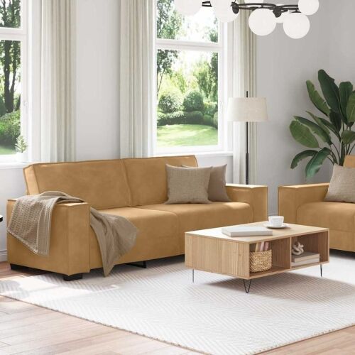 Dvodijelni set sofa s jastucima, smeđi baršun - Smeđa 1 160 cm Smeđa Cijena