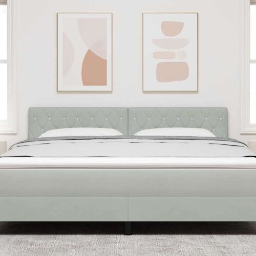 LED glava kreveta s LED trakama Svijetlo siva 180 cm Baršun - Svjetlosiva 180 cm Nizak uzglavlju Cijena