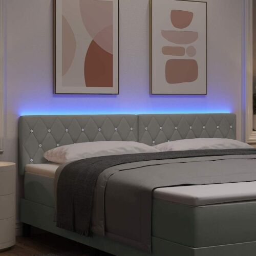 LED glava kreveta s LED trakama Svijetlo siva 180 cm Baršun - Svjetlosiva 180 cm Nizak uzglavlju Cijena