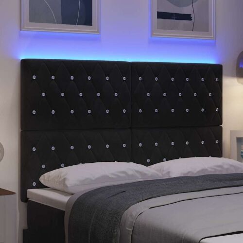 LED glava kreveta s LED trakama s uzglavljem Crna 160 cm Baršun - Crna 160 cm Visoki uzglavlje Cijena