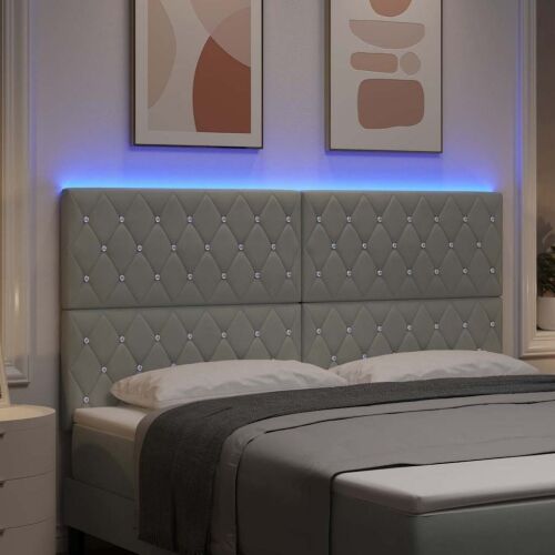LED glava kreveta s LED trakama Svijetlo siva 180 cm Baršun - Svjetlosiva 180 cm Visoki uzglavlje Cijena