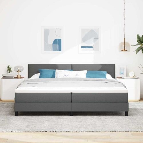 Box spring krevet Tamno siva 200 x 200 cm tkanina - Tamno siva 200 x 200 cm Prošiveno gumbima Cijena