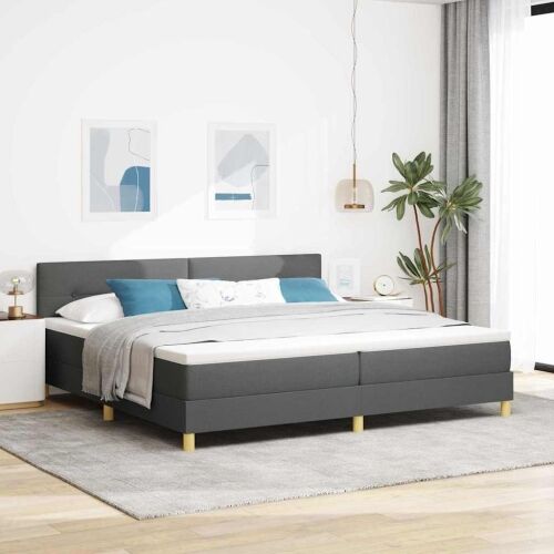Box spring krevet Tamno siva 200 x 200 cm tkanina - Tamno siva 200 x 200 cm Prošiveno gumbima Cijena
