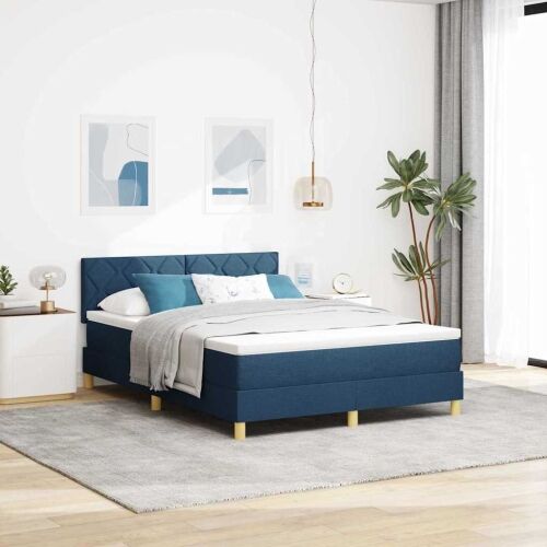 Box spring krevet s jastukom Plava 140 x 190 cm tkanina - Plava 140 x 190 cm Dizajn s rombovima Cijena